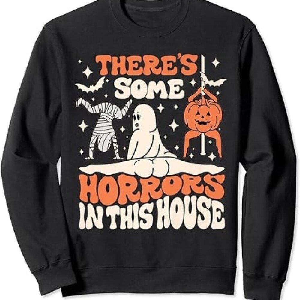Theres Some Horrors In This House Ghost Pumpkin Halloween Sweatshirt 05